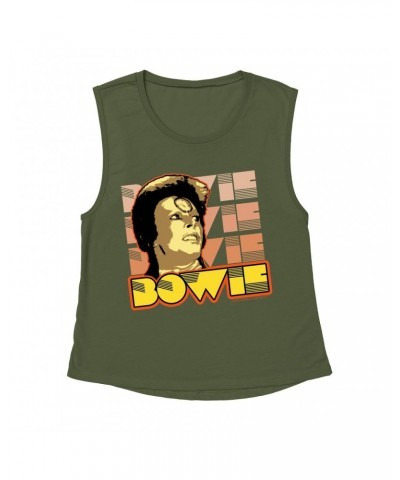 David Bowie Ladies' Muscle Tank Top | Ziggy Stardust Close Up Retro Shirt $12.19 Shirts