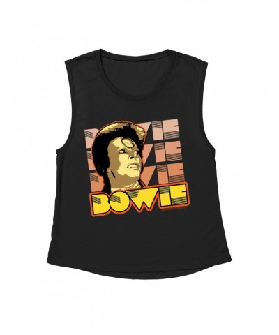 David Bowie Ladies' Muscle Tank Top | Ziggy Stardust Close Up Retro Shirt $12.19 Shirts