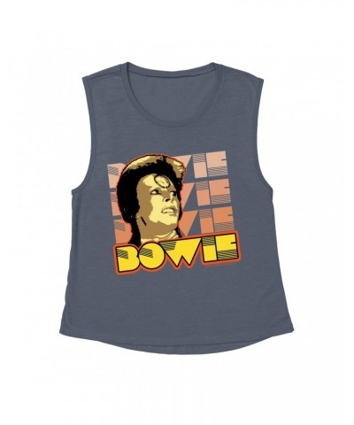 David Bowie Ladies' Muscle Tank Top | Ziggy Stardust Close Up Retro Shirt $12.19 Shirts