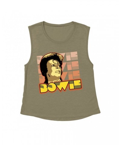 David Bowie Ladies' Muscle Tank Top | Ziggy Stardust Close Up Retro Shirt $12.19 Shirts