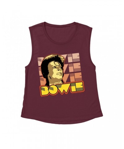 David Bowie Ladies' Muscle Tank Top | Ziggy Stardust Close Up Retro Shirt $12.19 Shirts