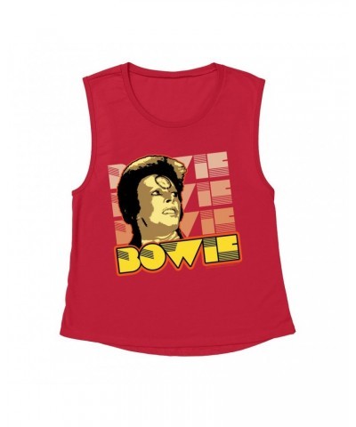 David Bowie Ladies' Muscle Tank Top | Ziggy Stardust Close Up Retro Shirt $12.19 Shirts