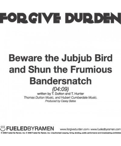 Forgive Durden BEWARE THE JUBJUB BIRD & SHUN THE FRUMIOUS BANDERS Vinyl Record $3.60 Vinyl