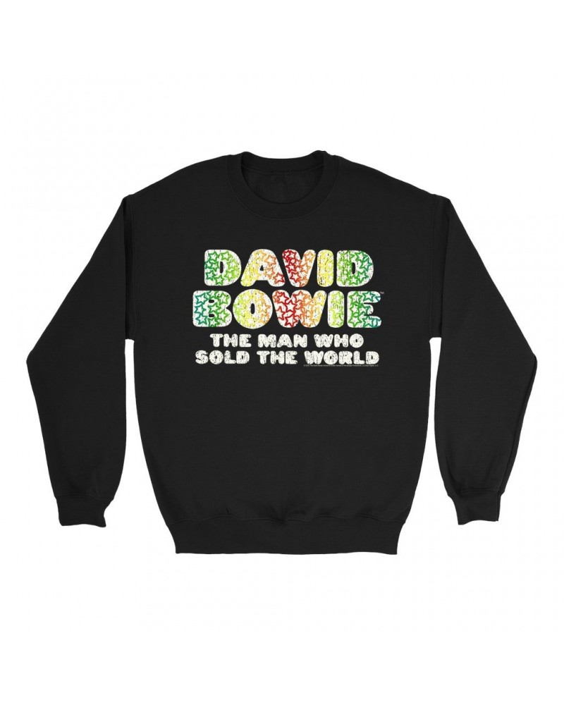 David Bowie Sweatshirt | Rainbow Funky The Man Who Sold The World Logo Distressed Sweatshirt $11.53 Sweatshirts